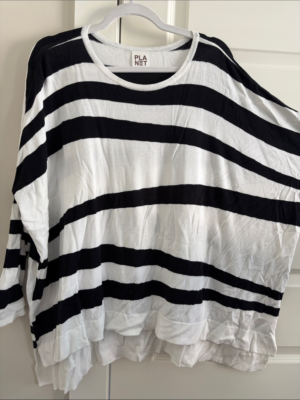 Planet one size Black & White Striped Women's Top- lightweight sweater